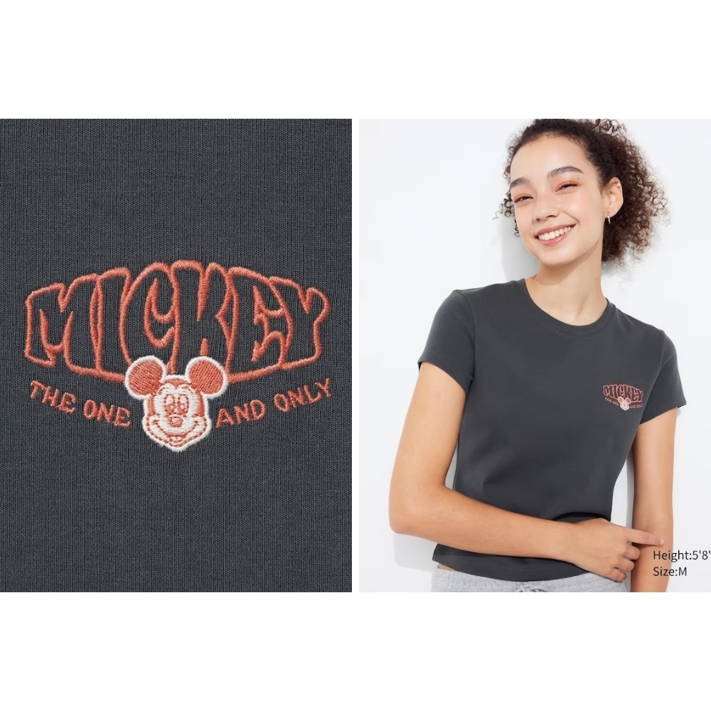 Uniqlo Disney Collection UT Graphic Mini T-Shirt Dark Gray Baby Tee Soft Stretch
